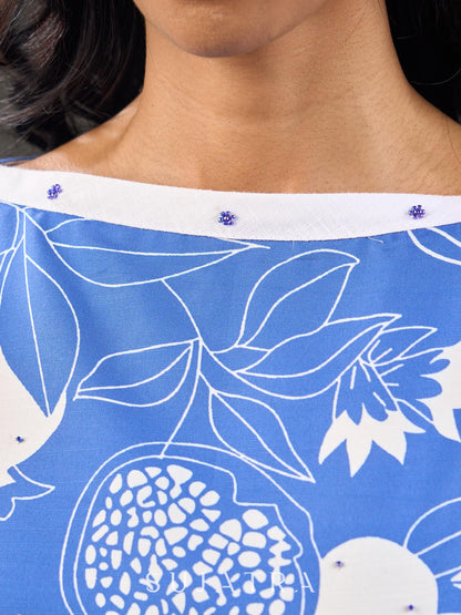 Sapphire and White Pomegranate Printed Dress