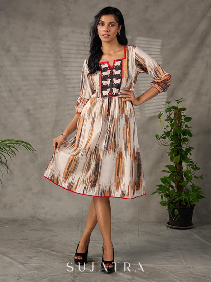 Heritage Pichwai inspired abstract cow motifs dress with red details
