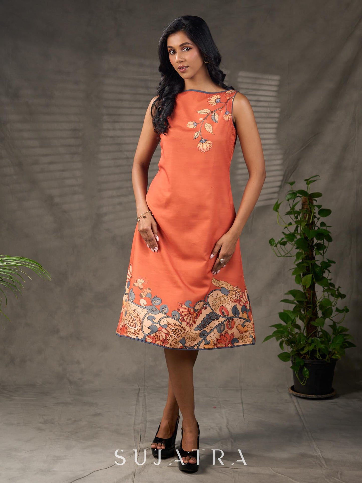 Saffron Kalamkari Printed Dress