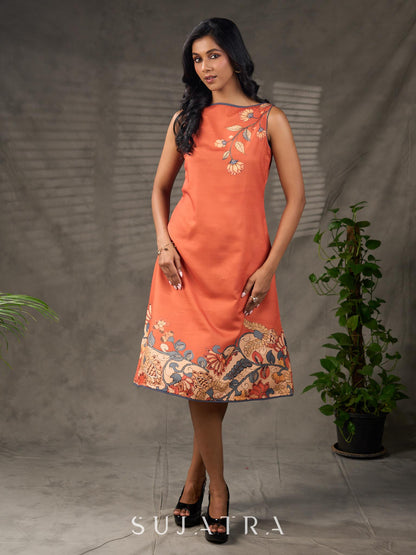 Saffron Kalamkari Printed Dress