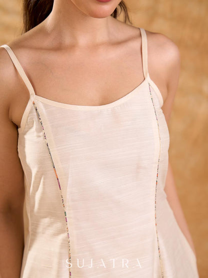 Soft cotton silk bias panel dress with a structured fluid silhoutte,offering subtle sheel , balanced movement and a timeless style