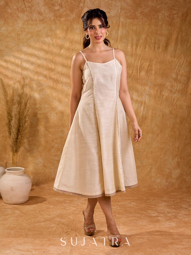 Soft cotton silk bias panel dress with a structured fluid silhoutte,offering subtle sheel , balanced movement and a timeless style