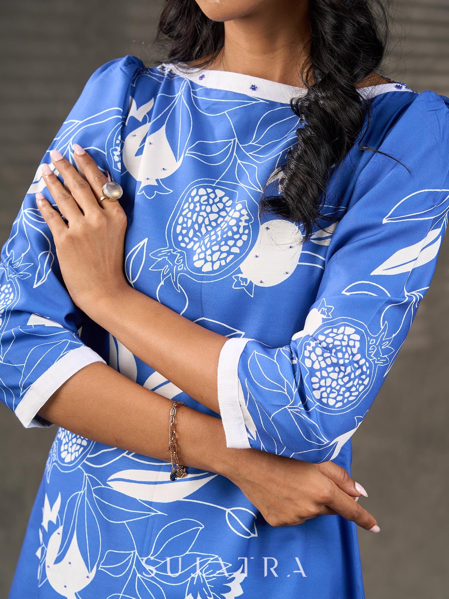 Sapphire and White Pomegranate Printed Dress