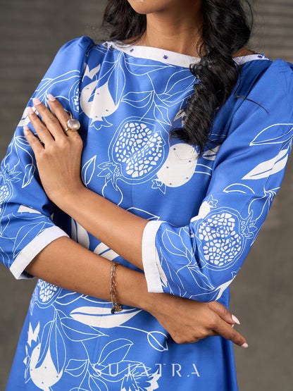 Sapphire and White Pomegranate Printed Dress