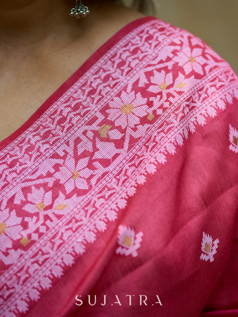 Elegant Red Silk Jamdani Saree with Woven Motifs