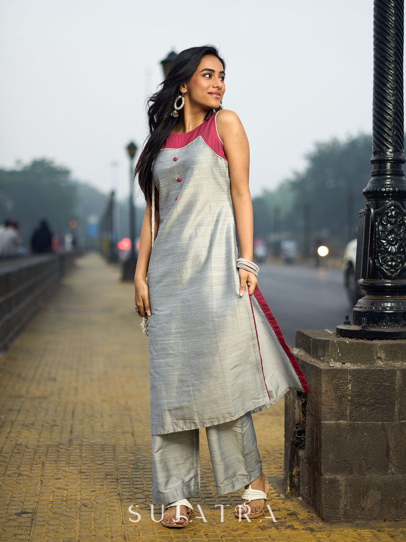 Classic Grey Cotton Silk Parallel Pant