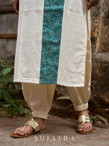 Refined Off White Cotton Flex Gathered Pant with Elasticated Bottom