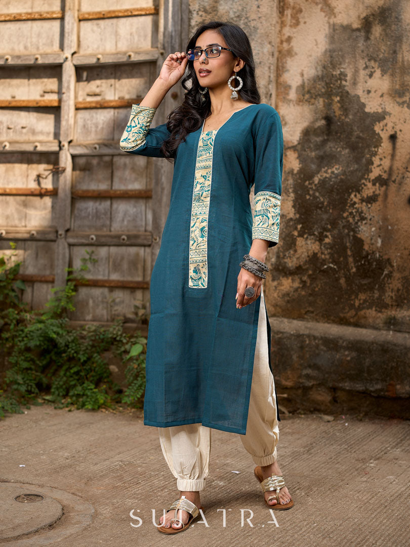 Off White Cotton Flex Gathered Pant with Elastic Bottom