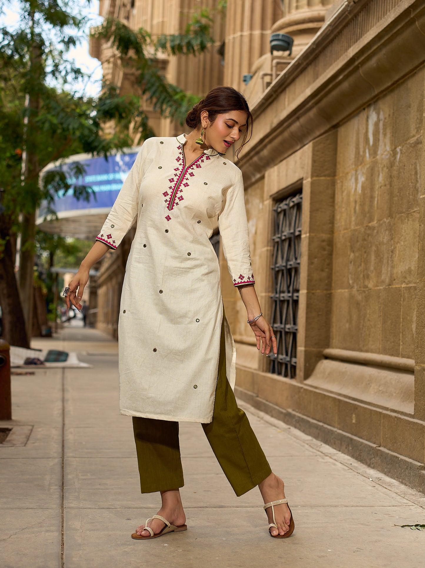 Olive Cotton Lightweight Straight Pant
