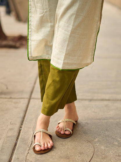 Serene Off-White Cotton Flex Kurta with Artistic Hand Painted Blue Floral Motif & Simple Silhouette
