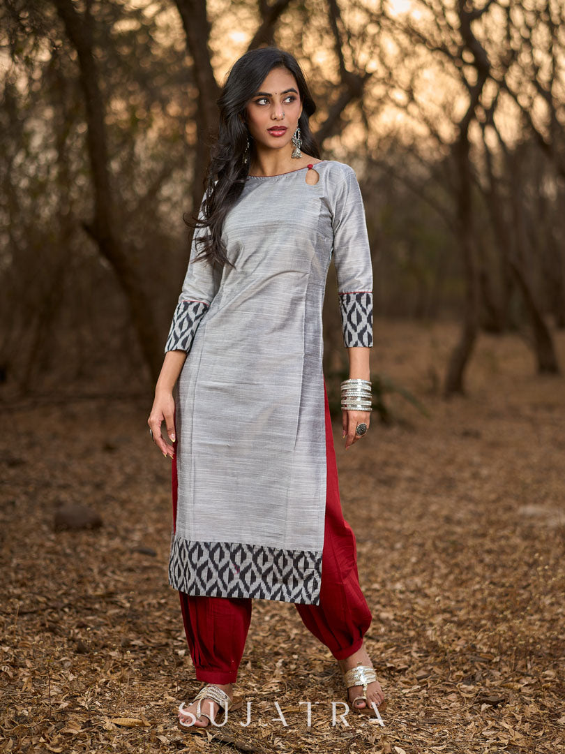Maroon Comfortable Fit Cotton Pant with Elegant Pleated Silhouette