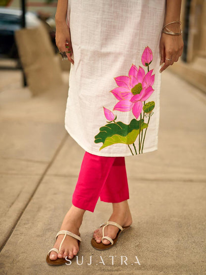 Pink Cotton Silk Tapered Pencil Pant