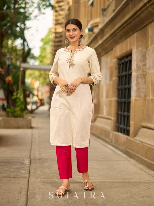 Pink Cotton Silk Minimal Pencil Pant