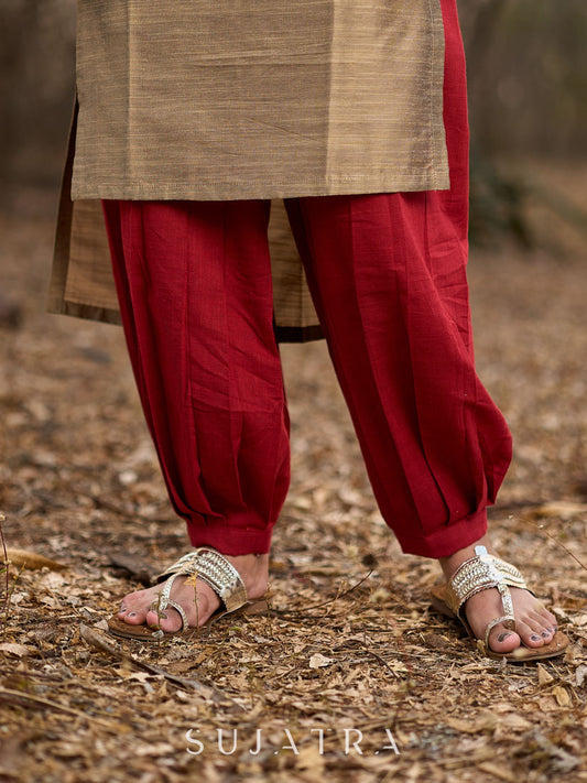 Maroon Comfortable Fit Cotton Pants with Elegant Pleated Silhouette