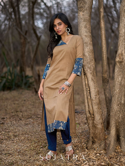 Blue Cotton Pleated Pant With Comfort Waist And Easy Silhouette