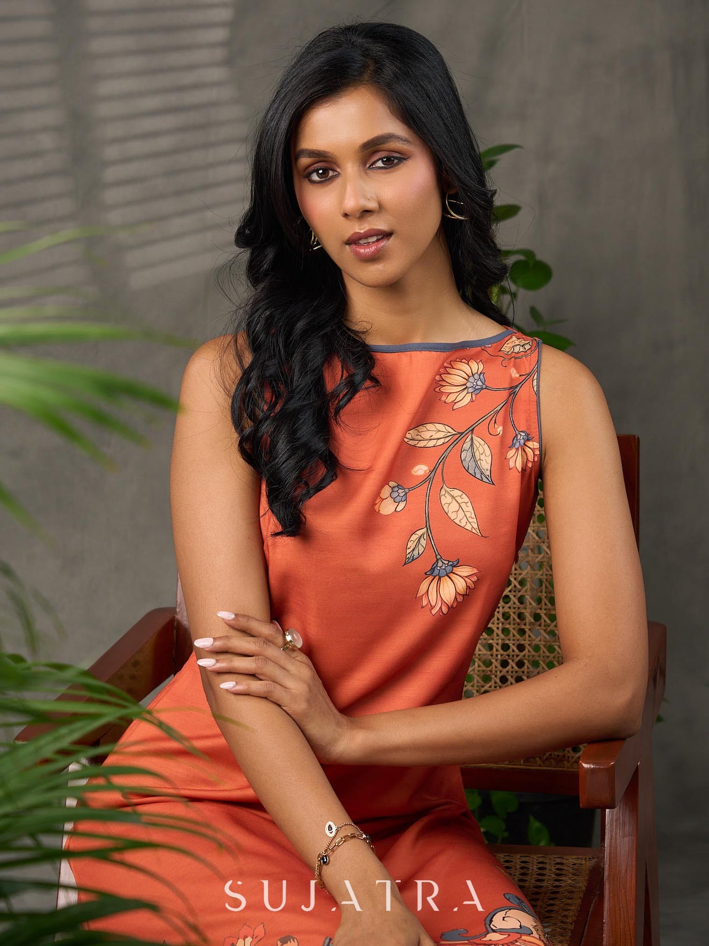 Saffron Kalamkari Printed Dress
