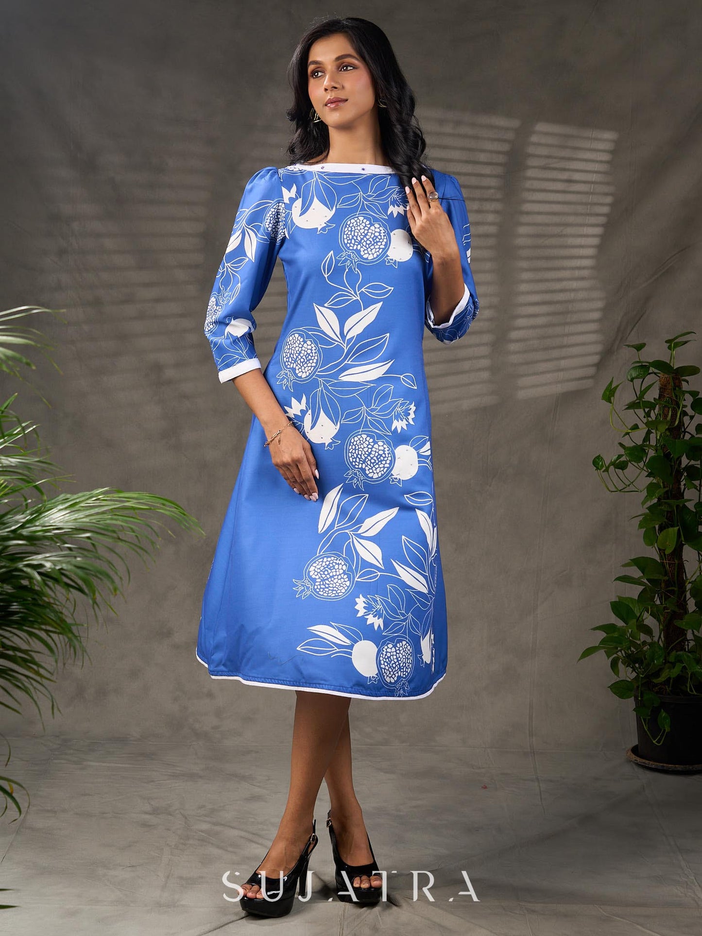 Sapphire and White Pomegranate Printed Dress
