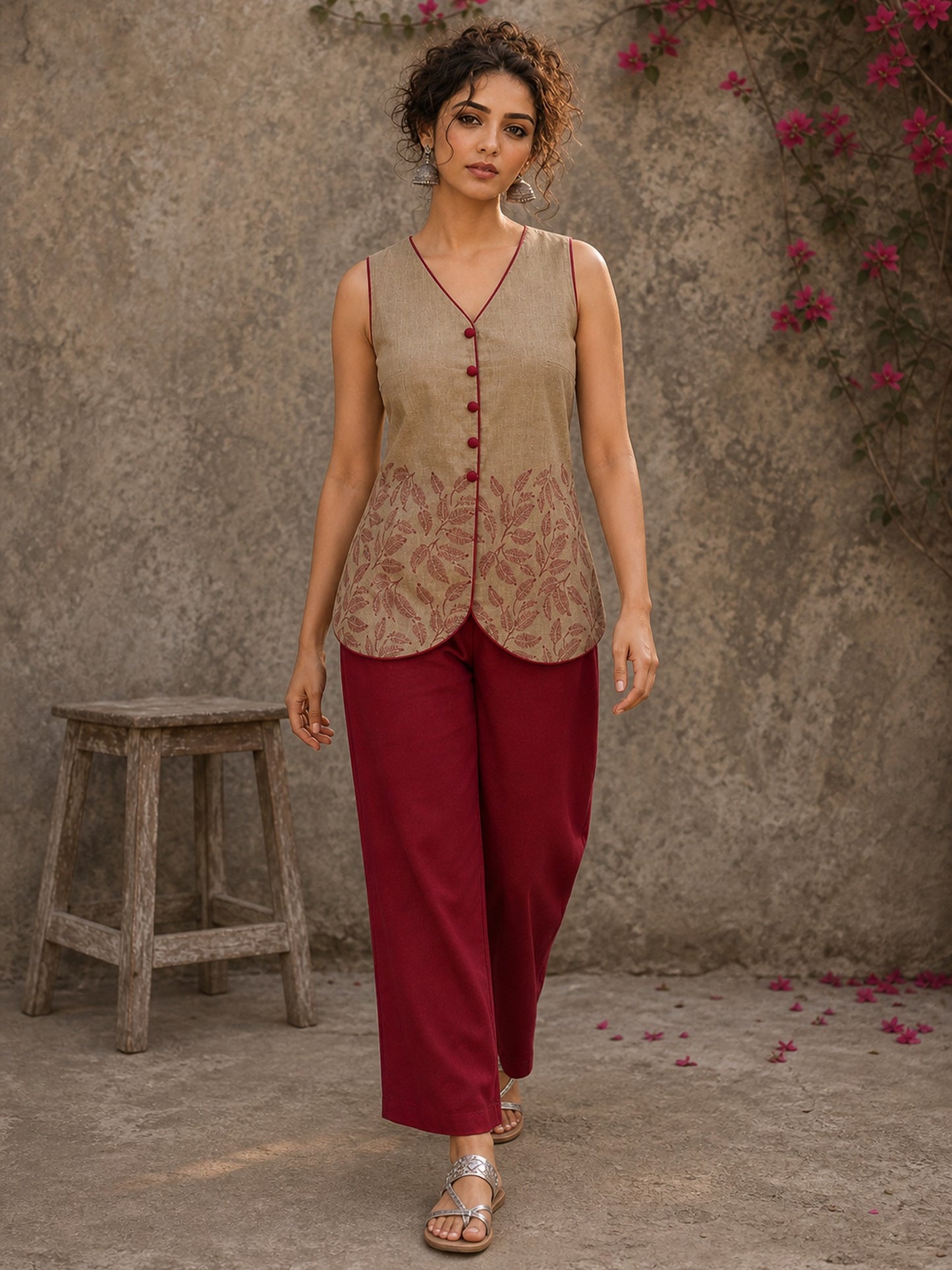 Relaxed maroon cotton palazzo pants designed for effortless movement, comfort, and easy everyday pairing with tops.