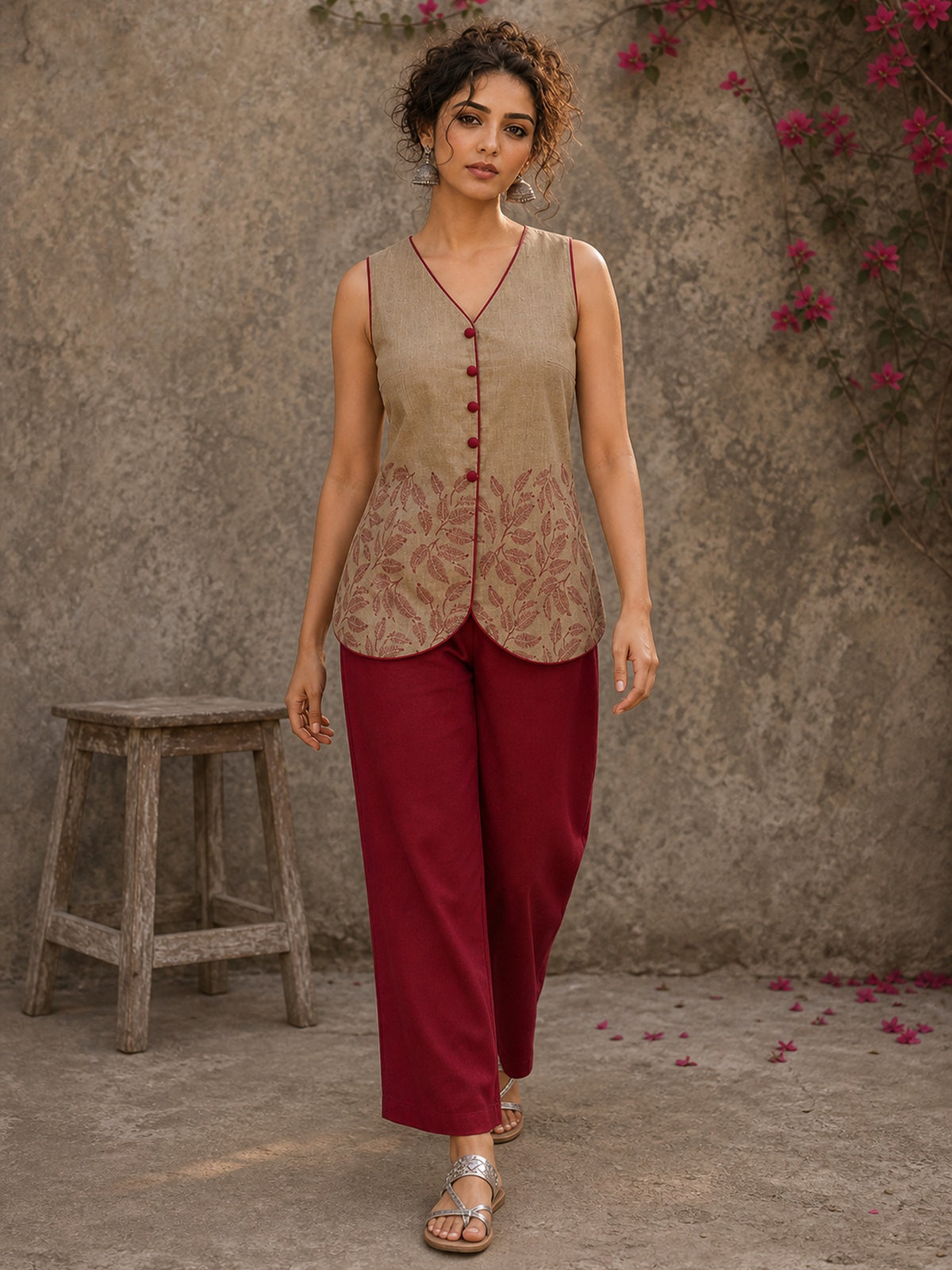 Relaxed maroon cotton palazzo pants designed for effortless movement, comfort, and easy everyday pairing with tops.