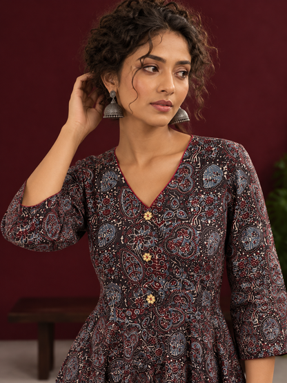 Black Ajrakh Print Cotton Tunic Co-ord Set with Maroon Cotton Straight Pant — styled view