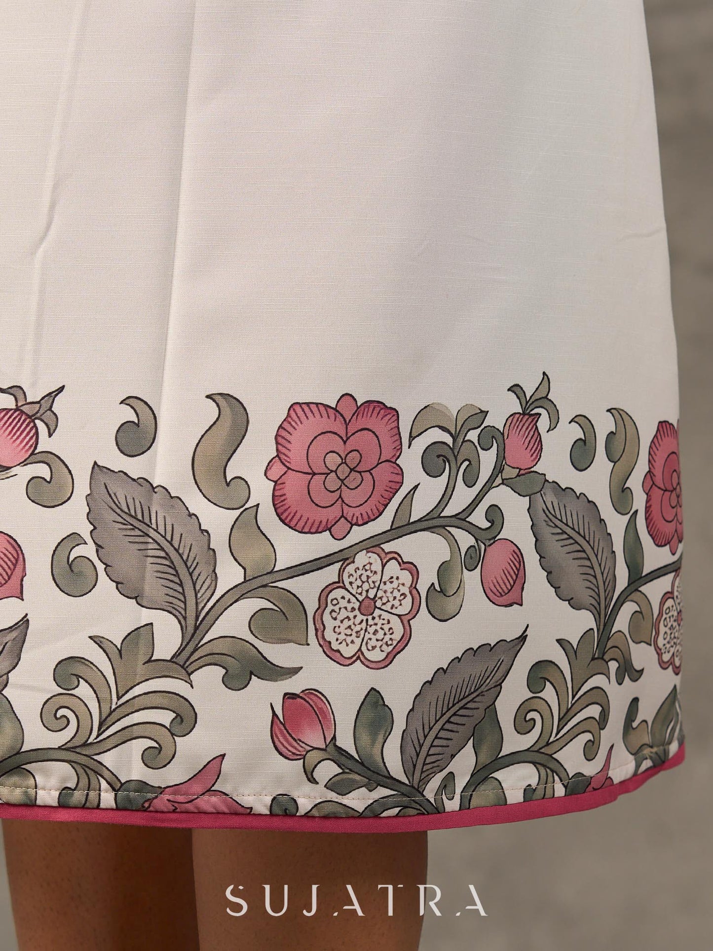 Ivory Floral Pearl Detail Printed Dress with blush pink flowers