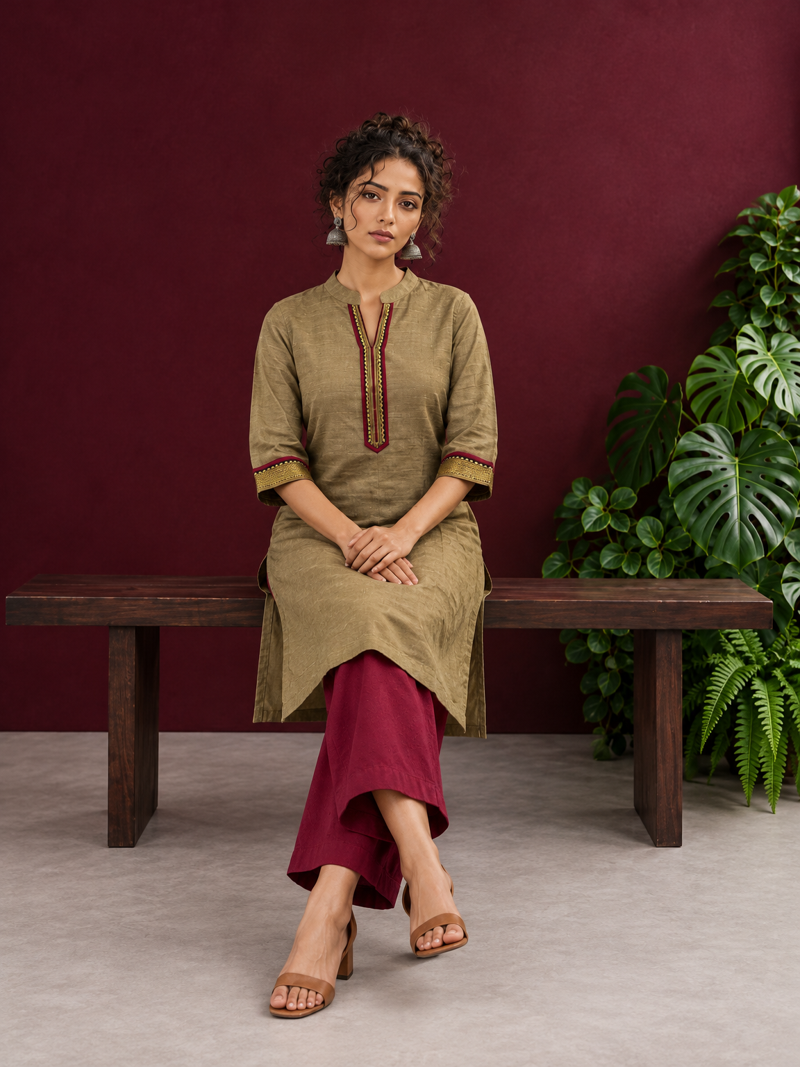 Elegant Gold Cotton-Silk Straight Kurta with Traditional Border Detailing