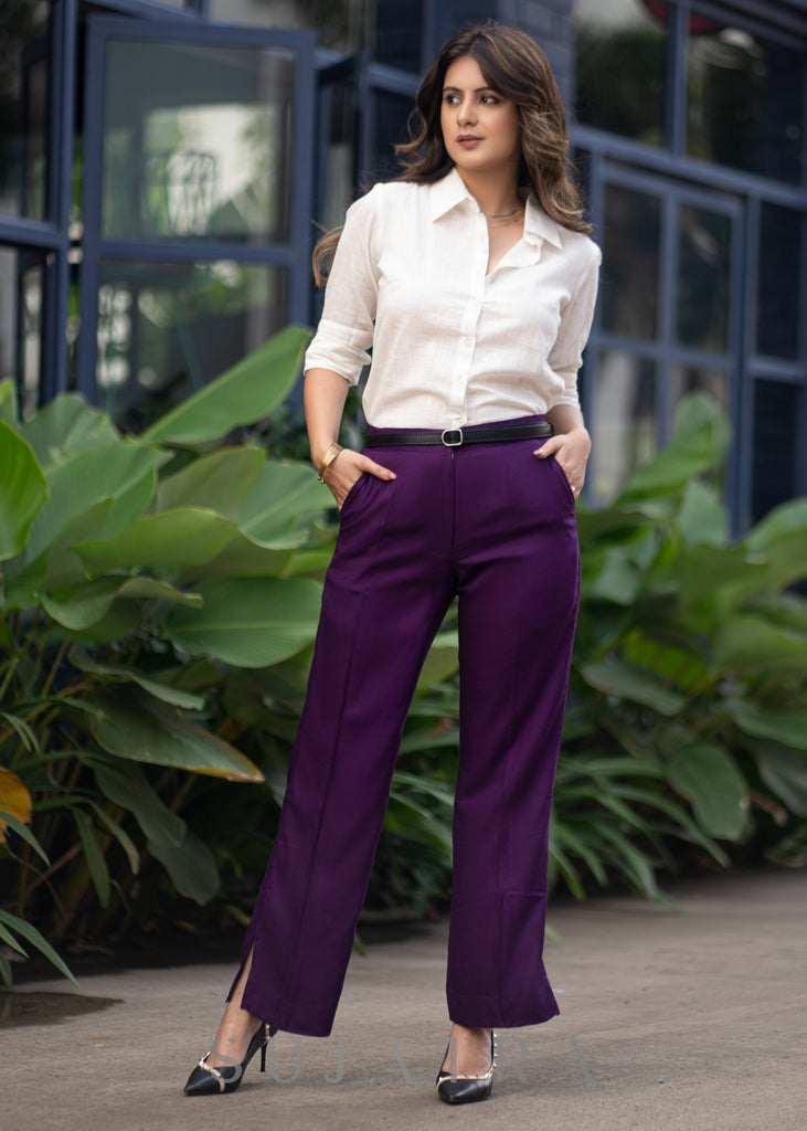 Smart Purple Rayon Straight Fit Pant White cotton Shirt Optional