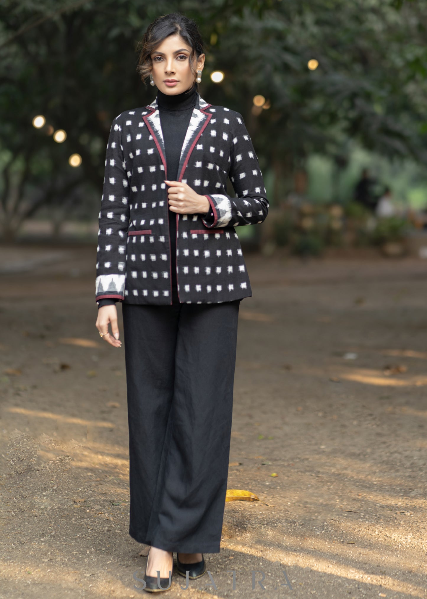 Classic Black Polka dot cotton formal blazer - Pant optional