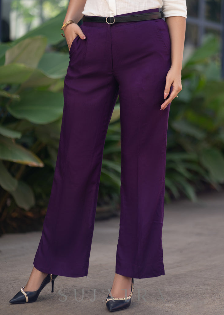 Smart Purple Rayon Straight Fit Pant White cotton Shirt Optional