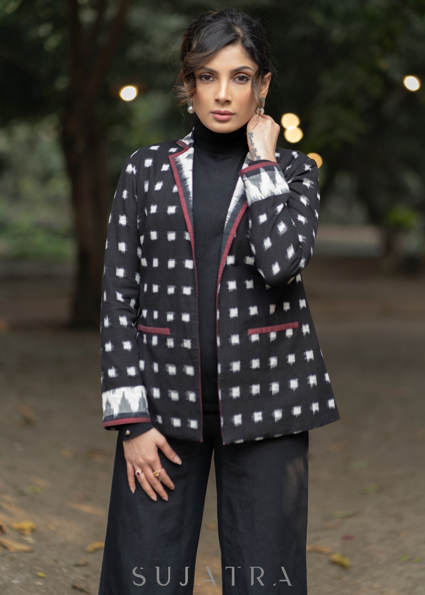 Classic Black Polka dot cotton formal blazer - Pant optional