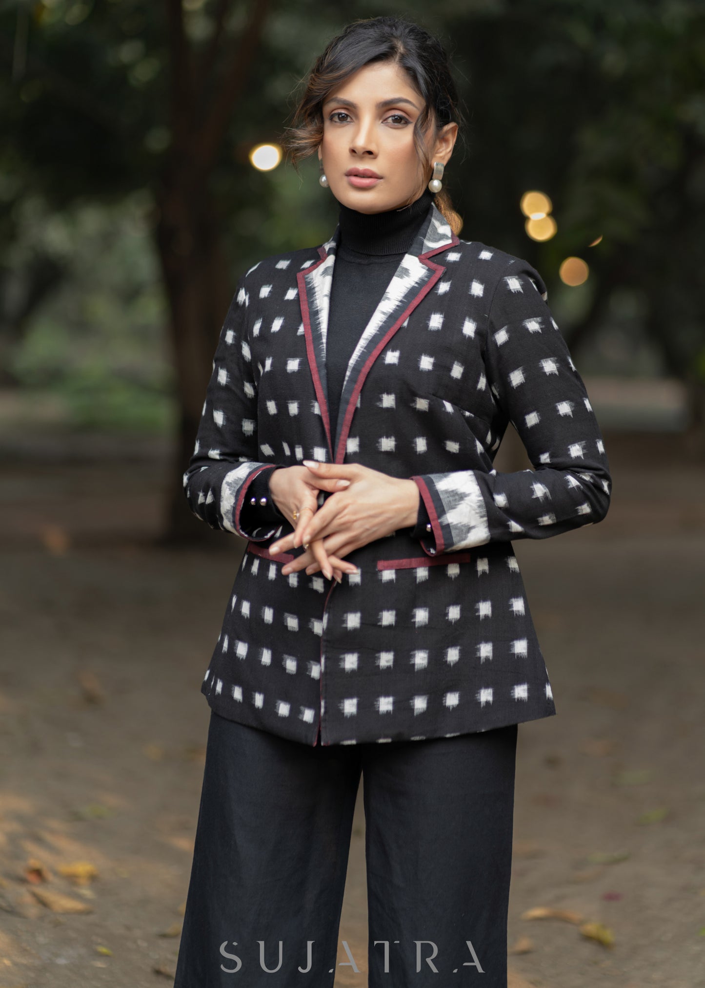 Classic Black Polka dot cotton formal blazer - Pant optional
