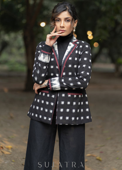 Classic Black Polka dot cotton formal blazer - Pant optional