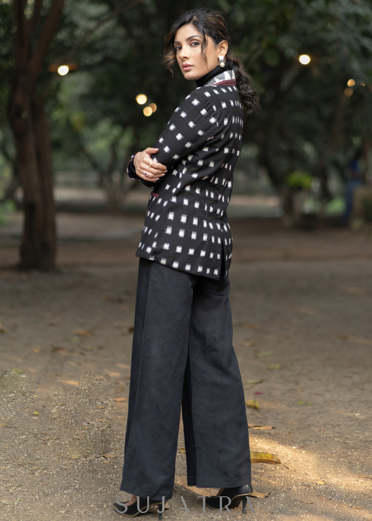 Classic Black Polka dot cotton formal blazer with optional pant