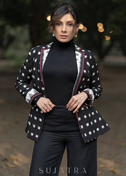 Classic Black Polka dot cotton formal blazer - Pant optional