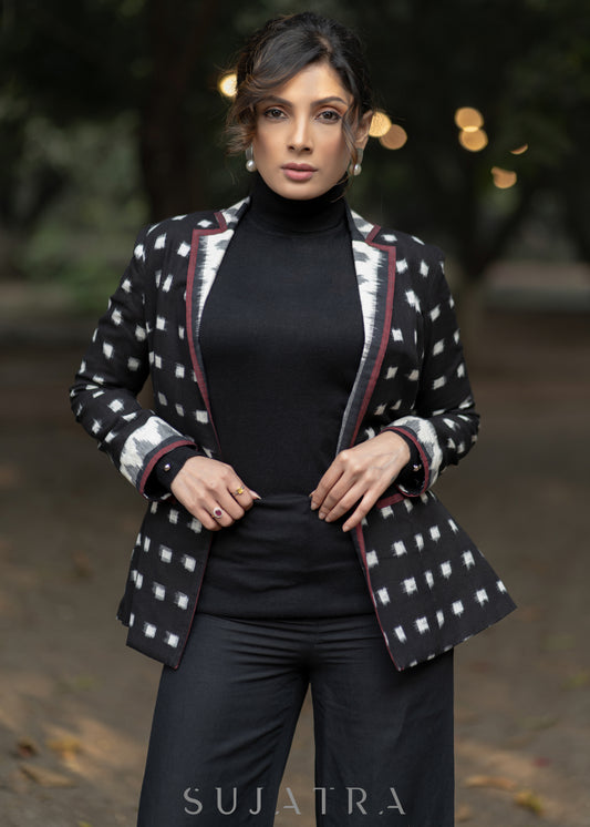 Classic Black Polka dot cotton formal blazer - Pant optional
