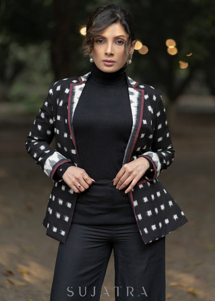 Classic Black Polka dot cotton formal blazer with optional pant