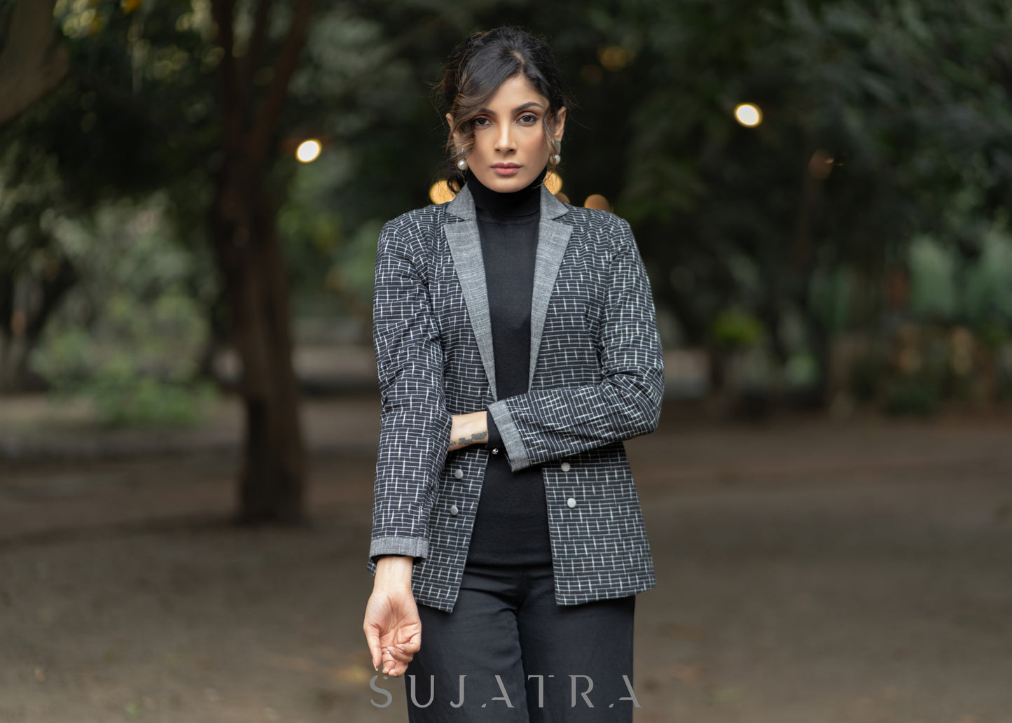 Exclusive black cotton ikat formal blazer