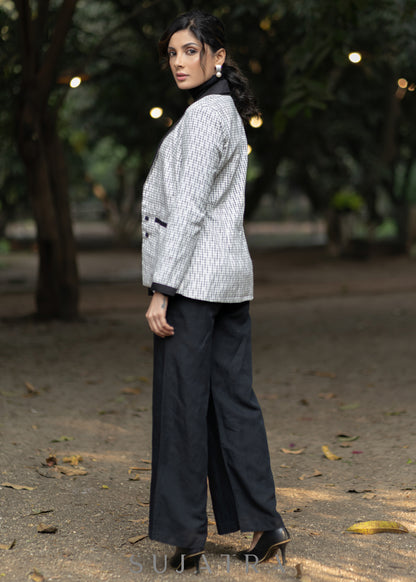 Elegant white cotton ikat formal blazer - Pant optional