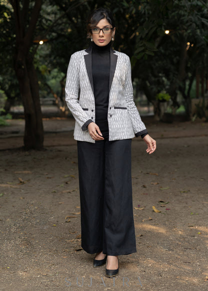 Elegant white cotton ikat formal blazer - Pant optional
