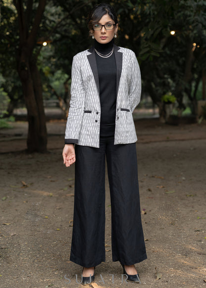 Elegant white cotton ikat formal blazer - Pant optional