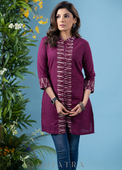 Classy wine cotton tunic with matching ikat combination