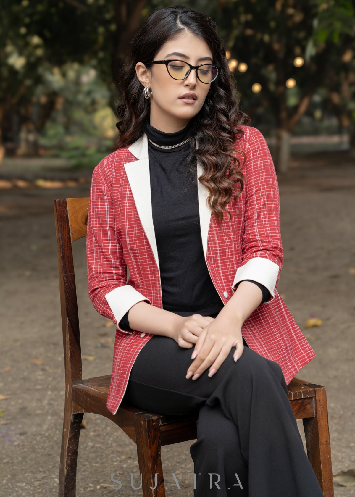 Standout Red striped cotton formal blazer - Pant Optional