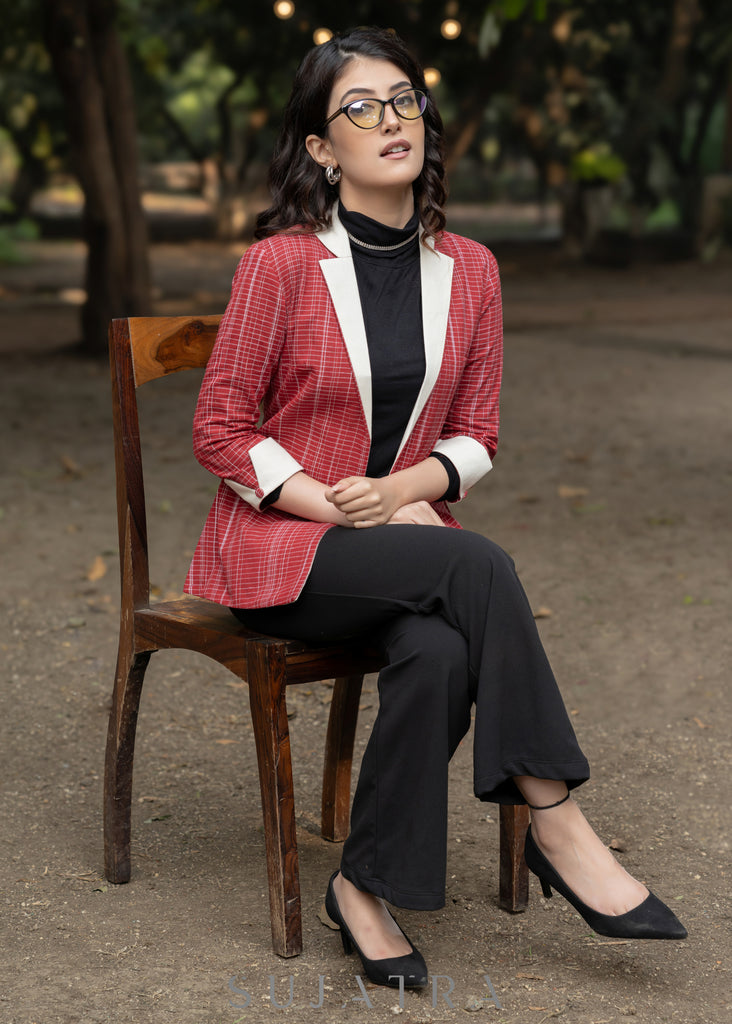 Standout Red striped cotton formal blazer with optional pant