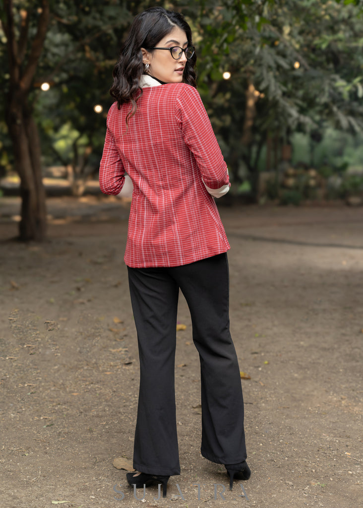 Standout Red striped cotton formal blazer with optional pant