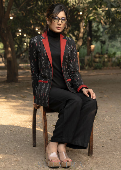 Exclusive black & red cotton ikat formal blazer