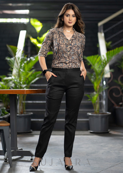 Smart Black Stretchable Narrow Fit Trouser Shirt Optional