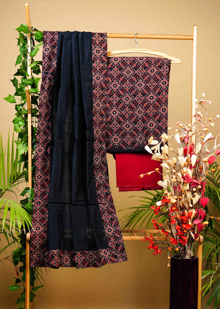 Ajrakh Printed Cotton Suit set with Chanderi Dupatta