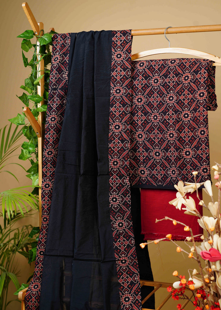 Ajrakh Printed Cotton Suit set with Chanderi Dupatta