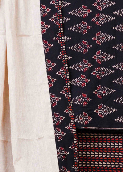 Black Cotton Ajrakh Suit Set with Cotton Dupatta
