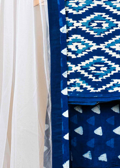 Smart Cotton Indigo Suit Set with Stylish Net Dupatta
